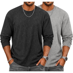 image:imageCOOFANDY Mens Long Sleeve Tee Shirts Cotton Vintage Washed T Shirts Relaxed Fit Basic TeesBlack  Light Grey