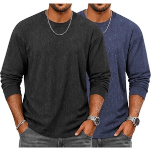 image:imageCOOFANDY Mens Long Sleeve Tee Shirts Cotton Vintage Washed T Shirts Relaxed Fit Basic TeesBlack  Navy Blue