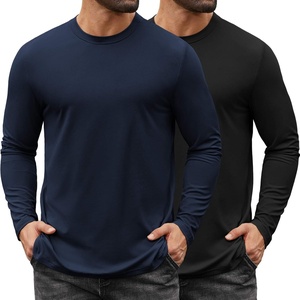 image:imageCOOFANDY Mens Long Sleeve Tee Shirts Stretch Crew Neck Tee Shirts Casual T Shirts for Men2 Pack Blackdark Blue