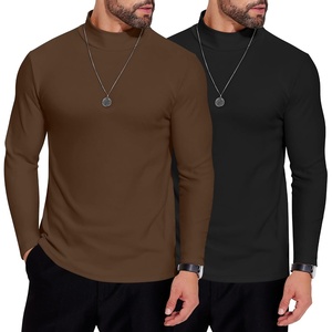 image:imageCOOFANDY Mens Mock Neck Shirts Fleece Long Sleeve Tops Basic Pullover TShirts2 PcsblackBrown