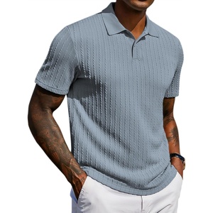 image:imageCOOFANDY Mens Polo Shirt Casual Short Sleeve Textured Knit Polo Golf ShirtsGray Blue