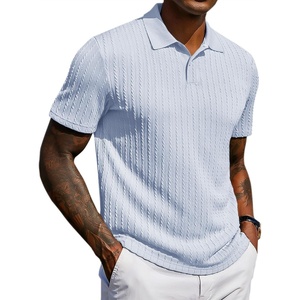 image:imageCOOFANDY Mens Polo Shirt Casual Short Sleeve Textured Knit Polo Golf ShirtsLight Blue