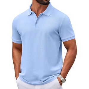 image:imageCOOFANDY Mens Polo Shirts Classic Short Sleeve Polo T Shirts Cotton Pique Casual Summer Fashion Golf ShirtSolid Light Blue