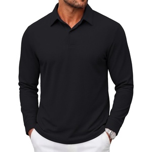 image:imageCOOFANDY Mens Polo Shirts Long Sleeve Cotton Pique Casual Button Polo TeeAblack