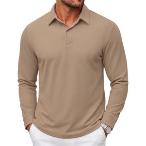 image:imageCOOFANDY Mens Polo Shirts Long Sleeve Cotton Pique Casual Button Polo TeeAkhaki