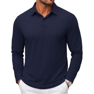 image:imageCOOFANDY Mens Polo Shirts Long Sleeve Cotton Pique Casual Button Polo TeeAnavy Blue