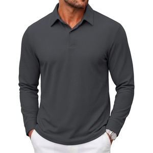 image:imageCOOFANDY Mens Polo Shirts Long Sleeve Cotton Pique Casual Button Polo TeeDark Grey