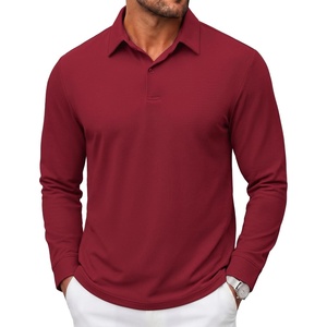 image:imageCOOFANDY Mens Polo Shirts Long Sleeve Cotton Pique Casual Button Polo TeeDark Red