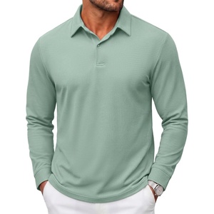image:imageCOOFANDY Mens Polo Shirts Long Sleeve Cotton Pique Casual Button Polo TeeIce Green