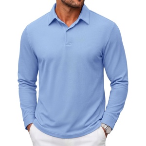 image:imageCOOFANDY Mens Polo Shirts Long Sleeve Cotton Pique Casual Button Polo TeeLight Blue