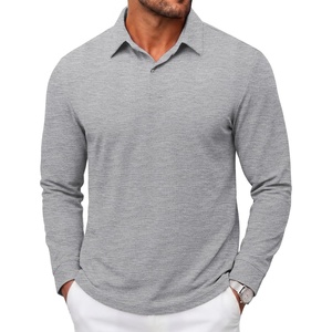 image:imageCOOFANDY Mens Polo Shirts Long Sleeve Cotton Pique Casual Button Polo TeeLight Grey
