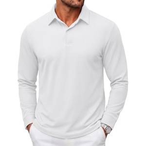 image:imageCOOFANDY Mens Polo Shirts Long Sleeve Cotton Pique Casual Button Polo TeeWhite