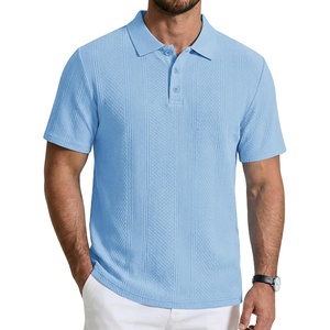 image:imageCOOFANDY Mens Polo Shirts Short Sleeve Casual Knit Textured Summer ShirtLight Blue