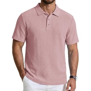 image:imageCOOFANDY Mens Polo Shirts Short Sleeve Casual Knit Textured Summer ShirtPink