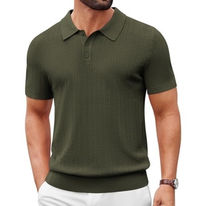 image:imageCOOFANDY Mens Polo Shirts Textured Knit Short Sleeve Stretch Casual ShirtsArmy Green