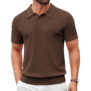 image:imageCOOFANDY Mens Polo Shirts Textured Knit Short Sleeve Stretch Casual ShirtsBrown