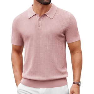 image:imageCOOFANDY Mens Polo Shirts Textured Knit Short Sleeve Stretch Casual ShirtsPink