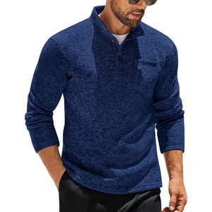 image:imageCOOFANDY Mens Quarter Button Pullover Sweater Mock Neck Thermal FleeceNavy Blue