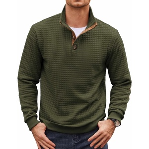 image:imageCOOFANDY Mens Quarter Button Sweatshirt Long Sleeve Pullover Waffle Casual Stand Collar SweaterArmy Green