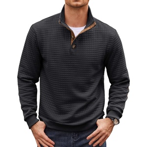 image:imageCOOFANDY Mens Quarter Button Sweatshirt Long Sleeve Pullover Waffle Casual Stand Collar SweaterBlack