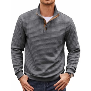 image:imageCOOFANDY Mens Quarter Button Sweatshirt Long Sleeve Pullover Waffle Casual Stand Collar SweaterDark Grey
