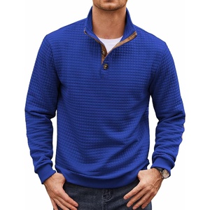 image:imageCOOFANDY Mens Quarter Button Sweatshirt Long Sleeve Pullover Waffle Casual Stand Collar SweaterDeep Blue