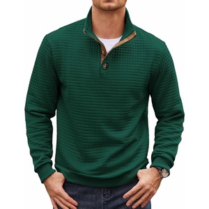 image:imageCOOFANDY Mens Quarter Button Sweatshirt Long Sleeve Pullover Waffle Casual Stand Collar SweaterLake Green