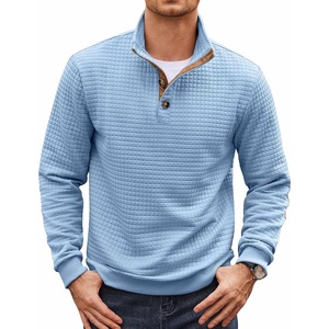 image:imageCOOFANDY Mens Quarter Button Sweatshirt Long Sleeve Pullover Waffle Casual Stand Collar SweaterLight Blue