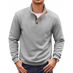 image:imageCOOFANDY Mens Quarter Button Sweatshirt Long Sleeve Pullover Waffle Casual Stand Collar SweaterLight Grey