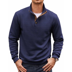 image:imageCOOFANDY Mens Quarter Button Sweatshirt Long Sleeve Pullover Waffle Casual Stand Collar SweaterNavy Blue