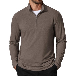 image:imageCOOFANDY Mens Quarter Zip Pullover Lightweight Mock Neck Sweatshirt Casual Long Sleeve Polo ShirtsLight Brown