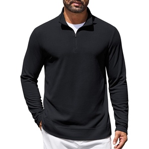 image:imageCOOFANDY Mens Quarter Zip Pullover Lightweight Waffle Mock Neck SweatshirtsBlack
