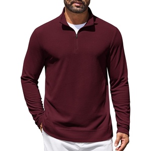 image:imageCOOFANDY Mens Quarter Zip Pullover Lightweight Waffle Mock Neck SweatshirtsBurgundy