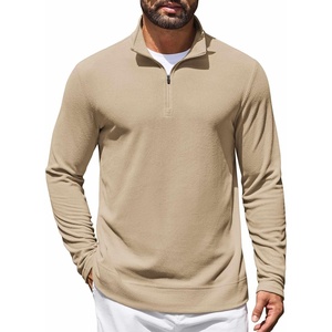 image:imageCOOFANDY Mens Quarter Zip Pullover Lightweight Waffle Mock Neck SweatshirtsKhaki