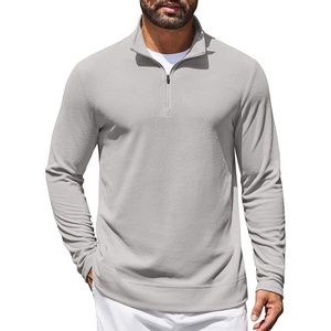 image:imageCOOFANDY Mens Quarter Zip Pullover Lightweight Waffle Mock Neck SweatshirtsLight Grey