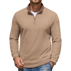image:imageCOOFANDY Mens Quarter Zip Pullover Mock Neck Sweatshirt Long Sleeve SweaterKhaki