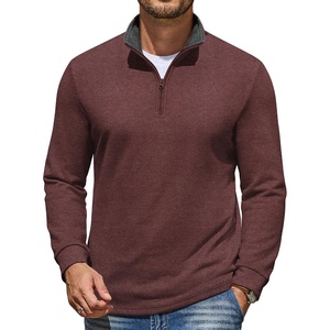 image:imageCOOFANDY Mens Quarter Zip Pullover Mock Neck Sweatshirt Long Sleeve SweaterWine Red