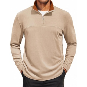 image:imageCOOFANDY Mens Quarter Zip Pullover Sweater Mock Neck Sweatshirt Casual PoloKhakibrown Collar