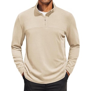 image:imageCOOFANDY Mens Quarter Zip Pullover Sweater Mock Neck Sweatshirt Casual PoloLight Khaki