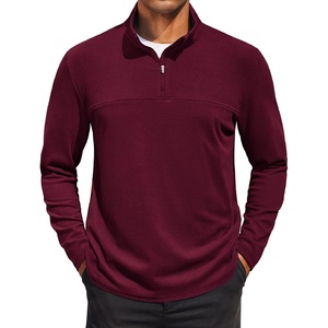 image:imageCOOFANDY Mens Quarter Zip Pullover Sweater Mock Neck Sweatshirt Casual PoloWine Red