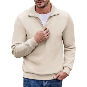 image:imageCOOFANDY Mens Soft Quarter Zip Pullover Mock Neck Corduroy SweatshirtBeige