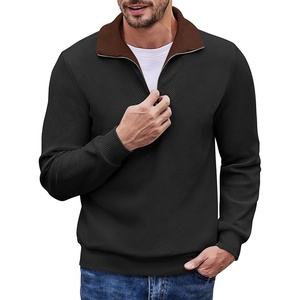 image:imageCOOFANDY Mens Soft Quarter Zip Pullover Mock Neck Corduroy SweatshirtBlack With Brown Collar