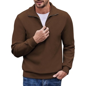 image:imageCOOFANDY Mens Soft Quarter Zip Pullover Mock Neck Corduroy SweatshirtDark Brown