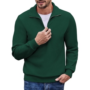 image:imageCOOFANDY Mens Soft Quarter Zip Pullover Mock Neck Corduroy SweatshirtDark Green