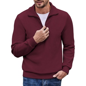 image:imageCOOFANDY Mens Soft Quarter Zip Pullover Mock Neck Corduroy SweatshirtDark Red