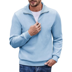 image:imageCOOFANDY Mens Soft Quarter Zip Pullover Mock Neck Corduroy SweatshirtDenim Blue