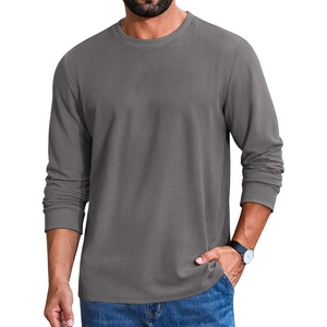 image:imageCOOFANDY Mens T Shirts Long Sleeve Casual Crew Neck Ribbed Tee Shirt Basic TopDark Gray