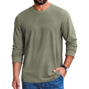 image:imageCOOFANDY Mens T Shirts Long Sleeve Casual Crew Neck Ribbed Tee Shirt Basic TopOlive Green