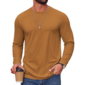 image:imageCOOFANDY Mens T Shirts Long Sleeve Cotton Blend TShirts Crew Neck Soft Casual Basic Tee ShirtsLight Brown