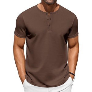 image:imageCOOFANDY Mens TShirts Henley Short Sleeve Cotton Shirts Button Tee TopsBrown